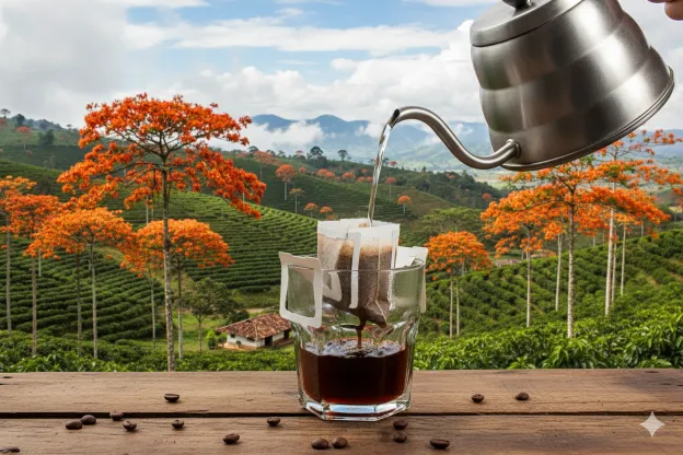Mesa con kits de degustación y tazas