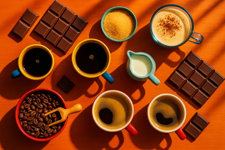 Mesa con café y chocolates